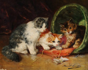 猫 Painting - 本を読む子猫 アルフレッド・ブルネル・ド・ヌーヴィル